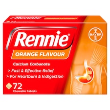 Rennie Heartburn & Indigestion Chewable Tablets - Orange Flavour 72s