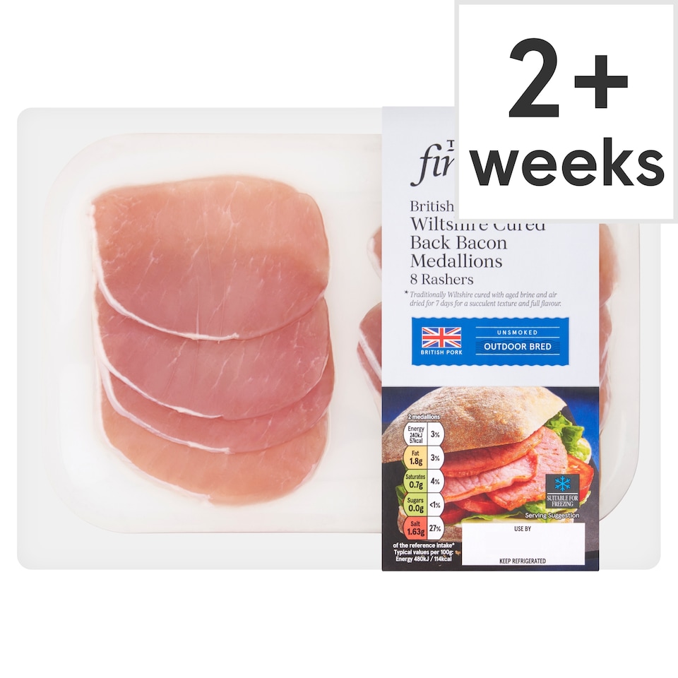 Tesco Finest 8 Unsmoked Bacon Medallions 200G