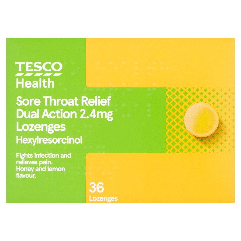 Tesco Health Dual Action Sore Throat Relief Lozenges - Honey Lemon 36s
