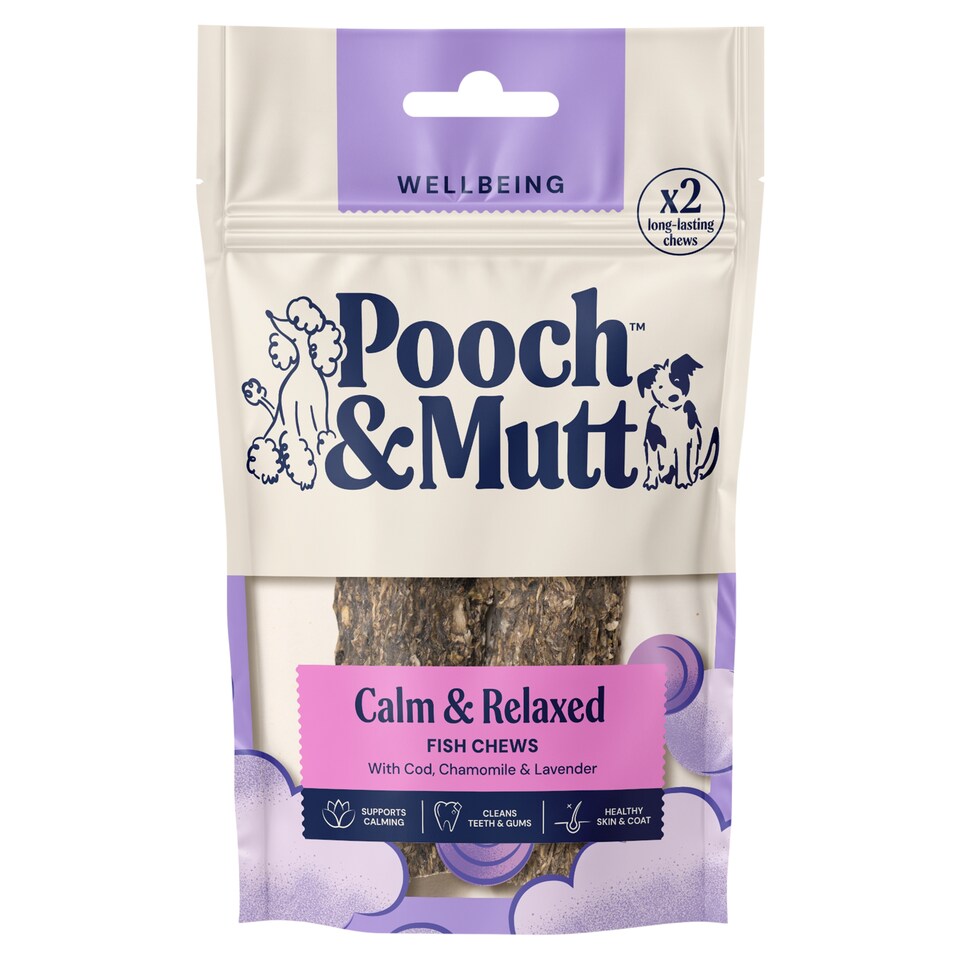 image 1 of Pooch & Mutt Cod & Chamomile Calming Fish Hide Dog Chews x2 90g