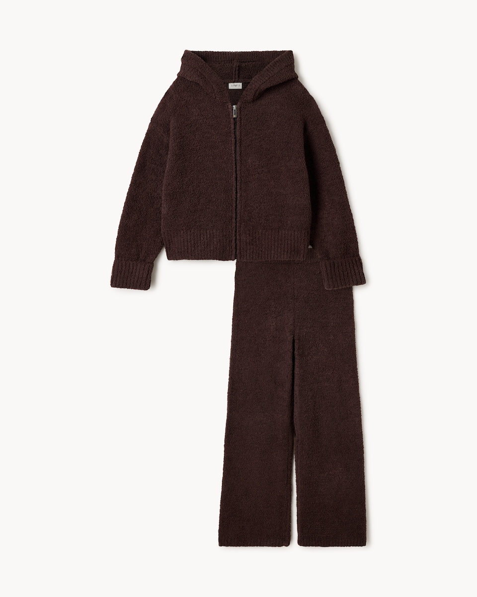 image 1 of F&F Girls Knitted Zip Through Hoodie and Joggers Set in Brown