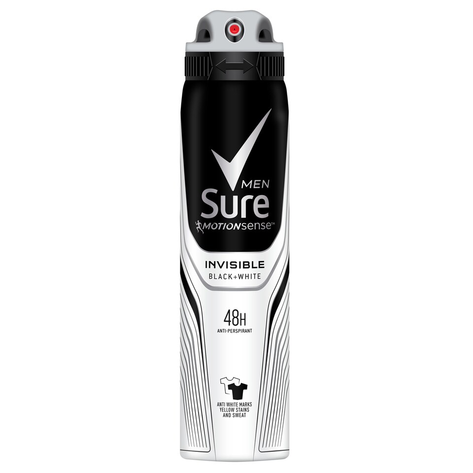 Sure Men Invisible Black And White Antiperspirant Deodorant Aerosol 250Ml