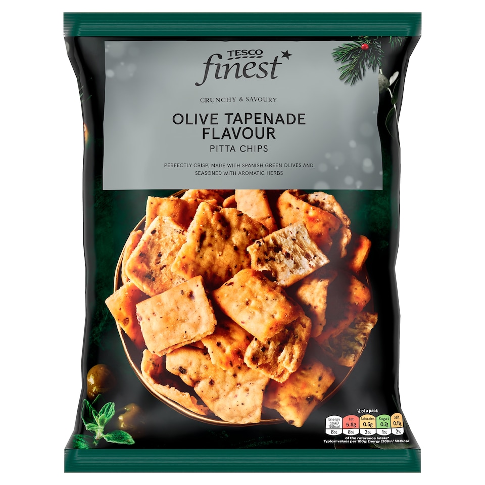  Tesco Finest Olive Tapenade flavour Pitta Chips 150g