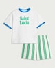 image 4 of F&F Boys 2-Piece Saint Lucia Slogan T-Shirt and Striped Shorts Set in White