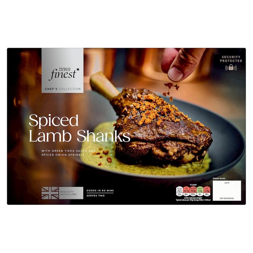 Tesco Finest Chef's Collection Sikandari Spiced Lamb Shanks with Green Tikka Sauce and Spiced Onion Sprinkle 995g