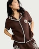 image 1 of F&F Pure Cotton Embroidered Revere Short Pyjama Set in Brown