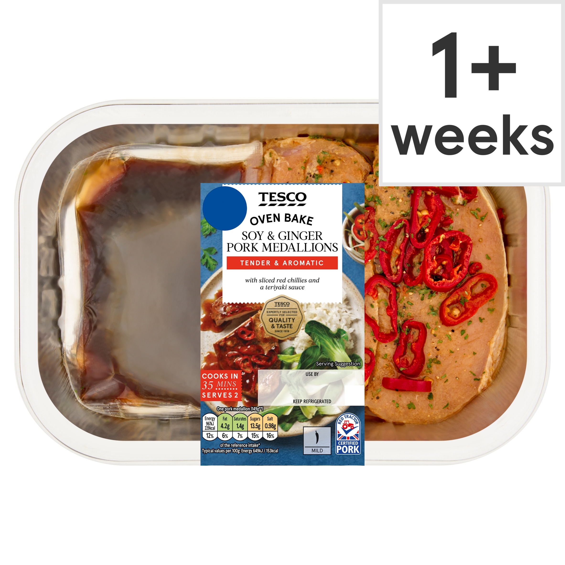 Tesco Soy & Ginger Pork Medallions with Red Chilli & Teriyaki Sauce 358g