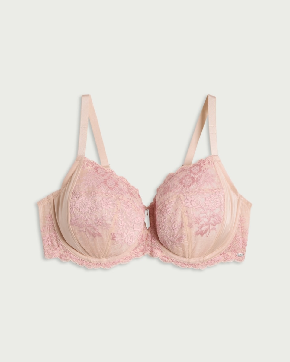 image 1 of F&F Fuller Bust Floral Lace Wired Bra in Pink