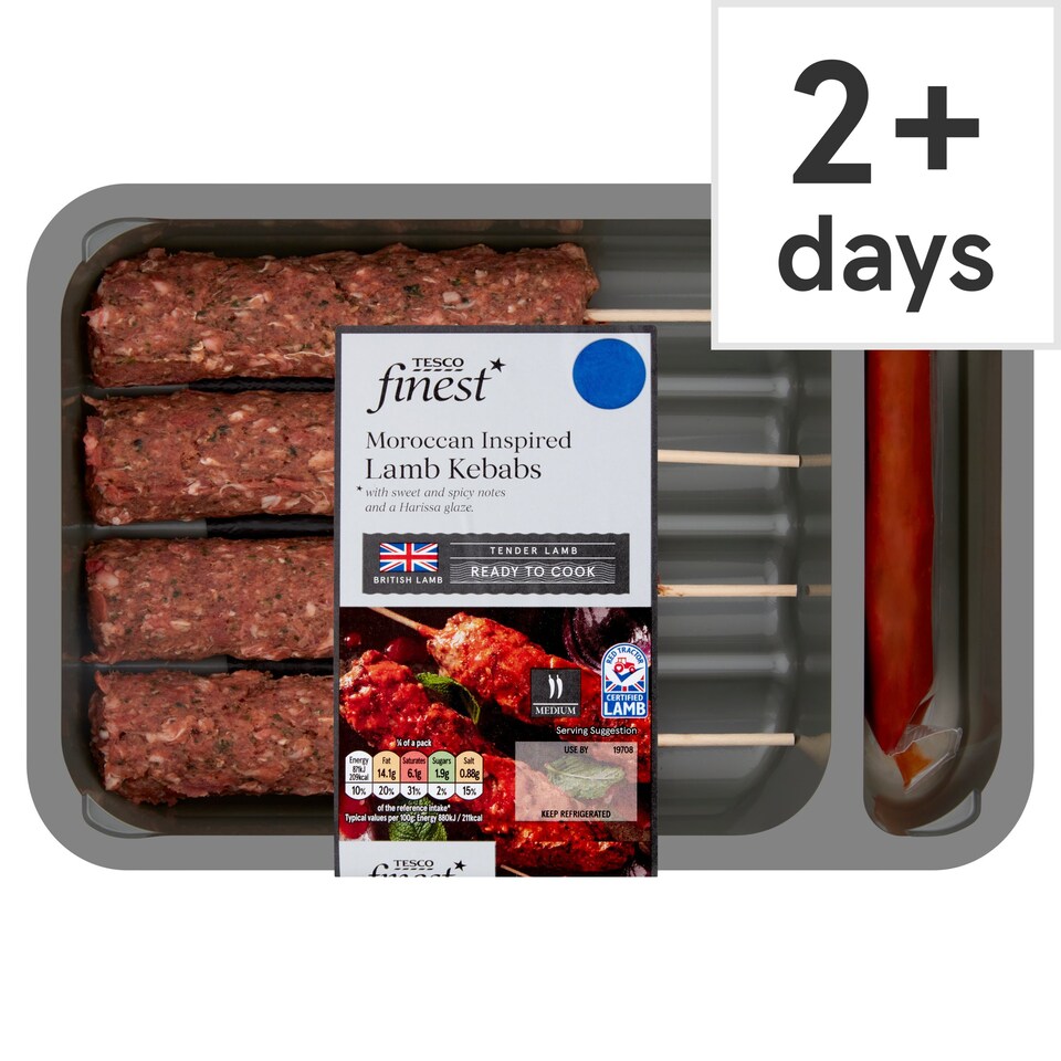Tesco Finest Moroccan Inspired Lamb Kebabs 460G Tesco Groceries