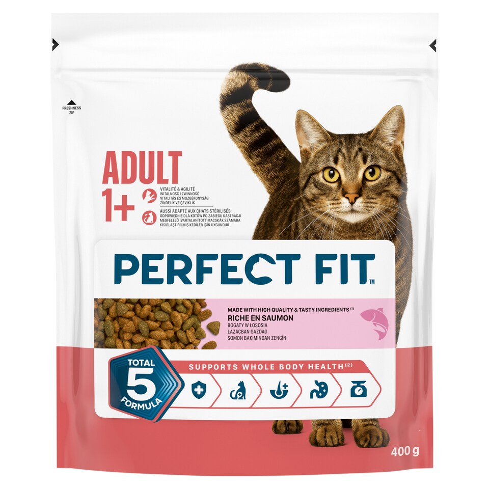 Perfect Fit Adult 1+ lazacban gazdag teljes értékű szárazeledel felnőtt macskák számára 400 g