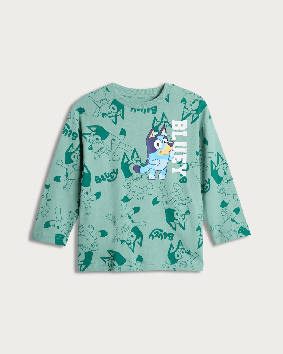 image 1 of Bluey Pure Cotton Long Sleeved T-Shirt in Green