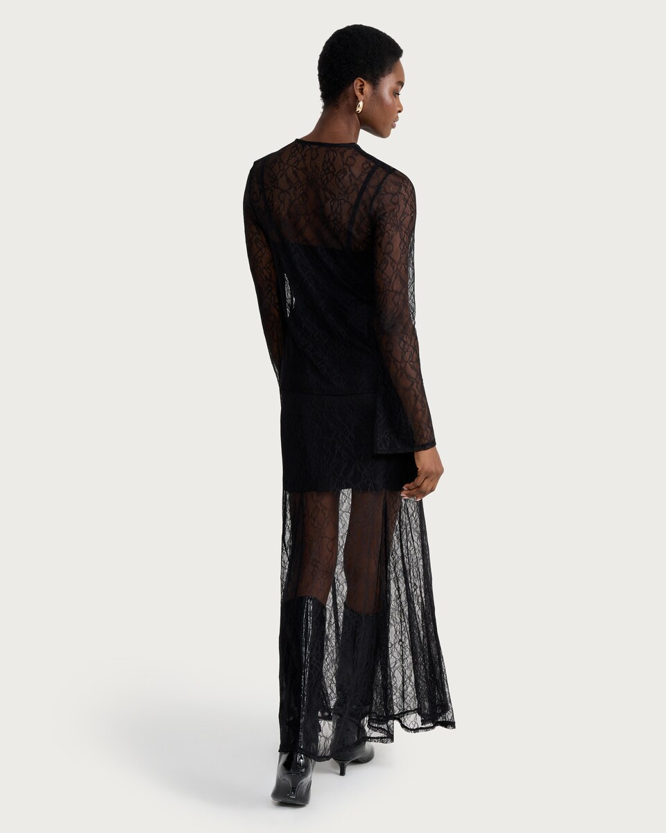 image 1 of F&F Lace Panel Maxi Skirt in Black