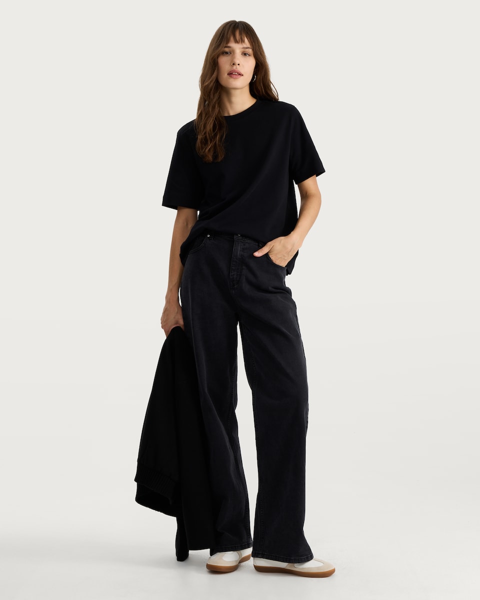 image 1 of F&F Pure Cotton Heavyweight Crew Neck T-Shirt in Black