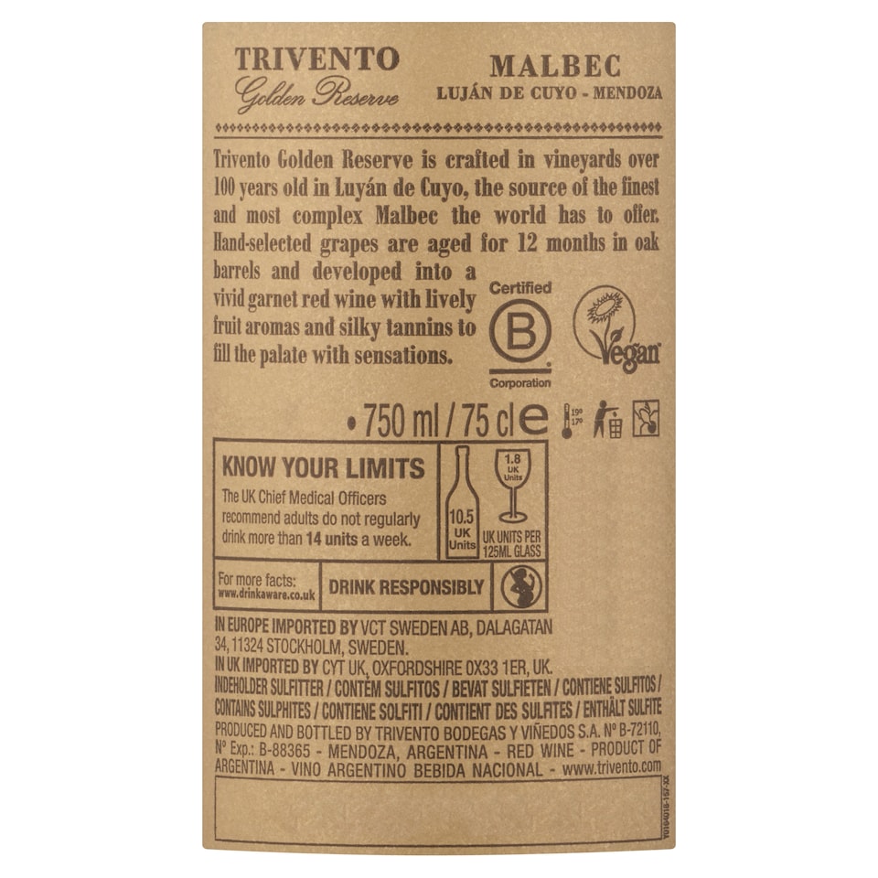 image 1 of Trivento Golden Reserve Malbec 75Cl