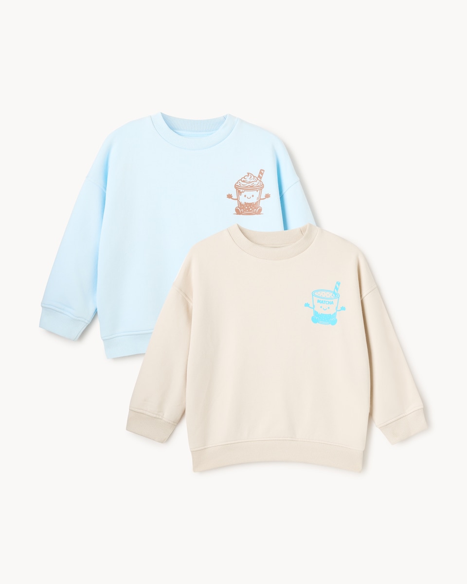 image 1 of F&F Boys 2-Pack Cotton Rich Printed Sweatshirts in Blue