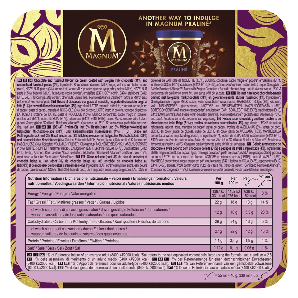 image 1 of Magnum Mini Chocolate And Hazlenut Praline Ice Cream 6X55ml