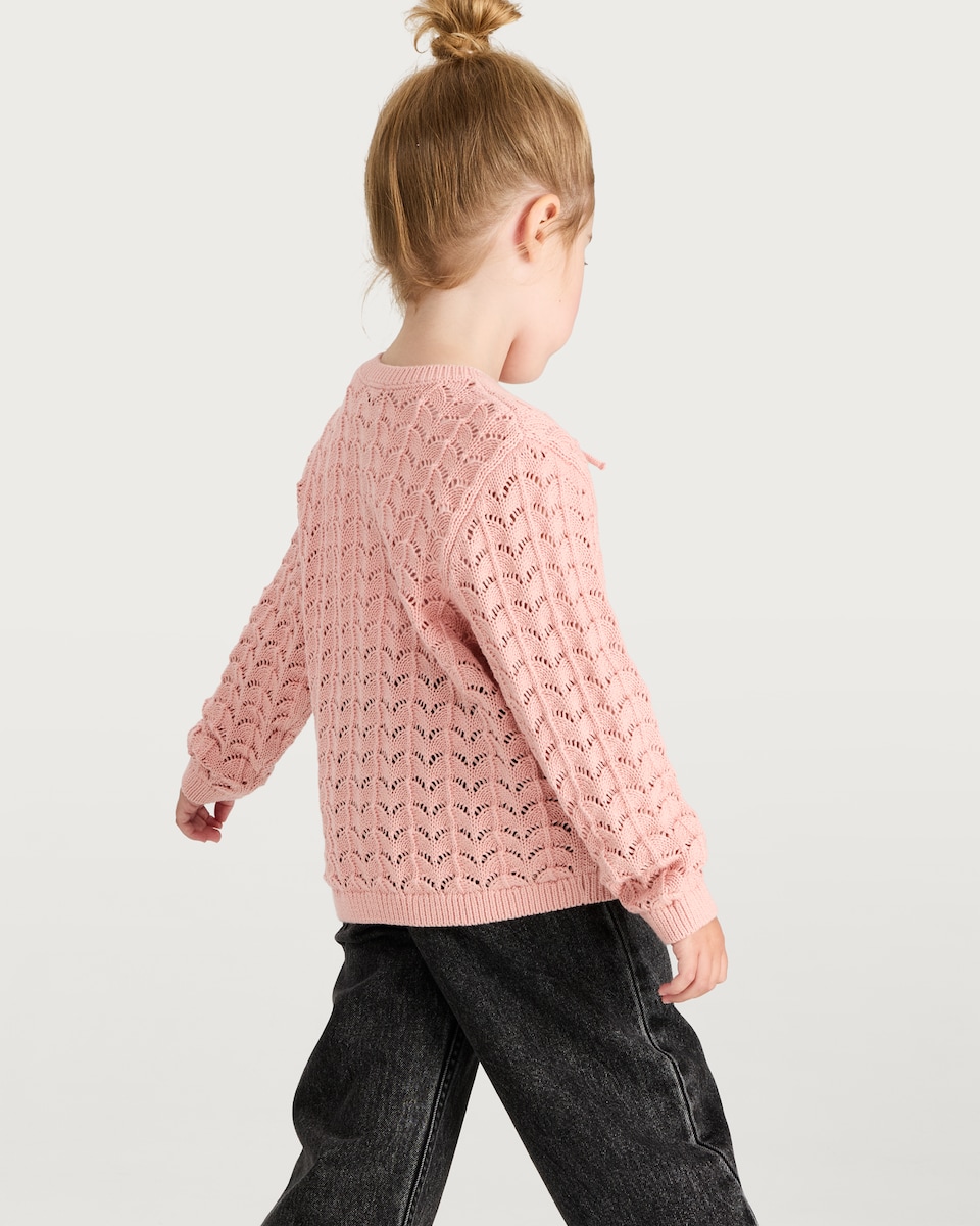 image 1 of F&F Girls Pure Cotton Bow Detail Knitted Cardigan in Pink