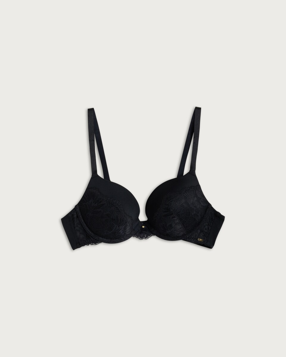 image 1 of F&F Floral Lace Wired Push Up Bra in Black