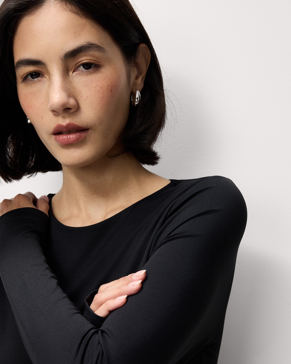 image 1 of F&F Polyamide Crew Neck Long Sleeved Bodysuit in Black
