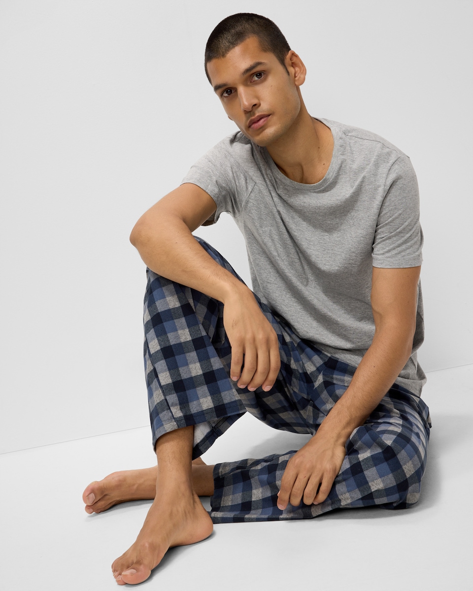 image 1 of F&F Checked Bottoms Pyjama Set in Grey