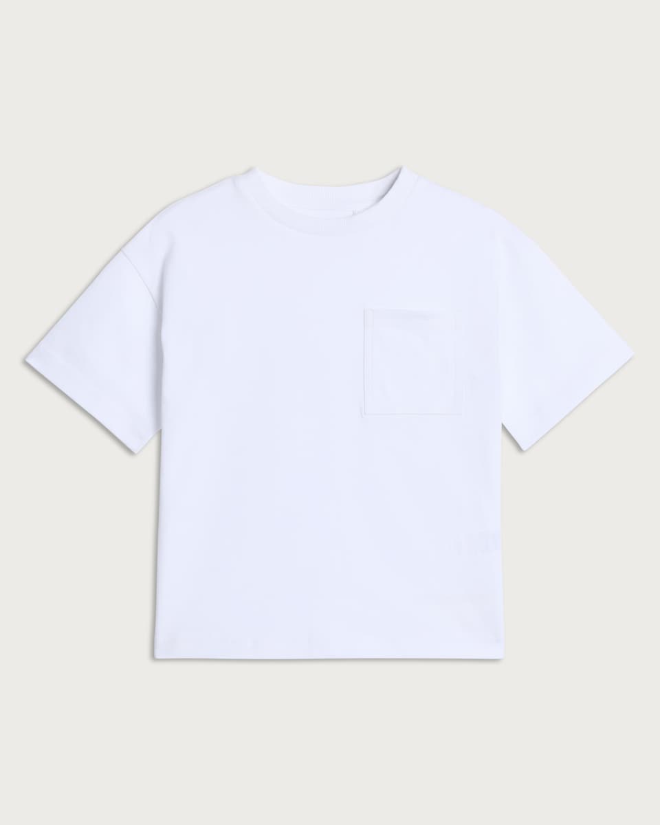 image 1 of F&F Boys Pure Cotton Pocket Front Short Sleeved T-Shirt in White