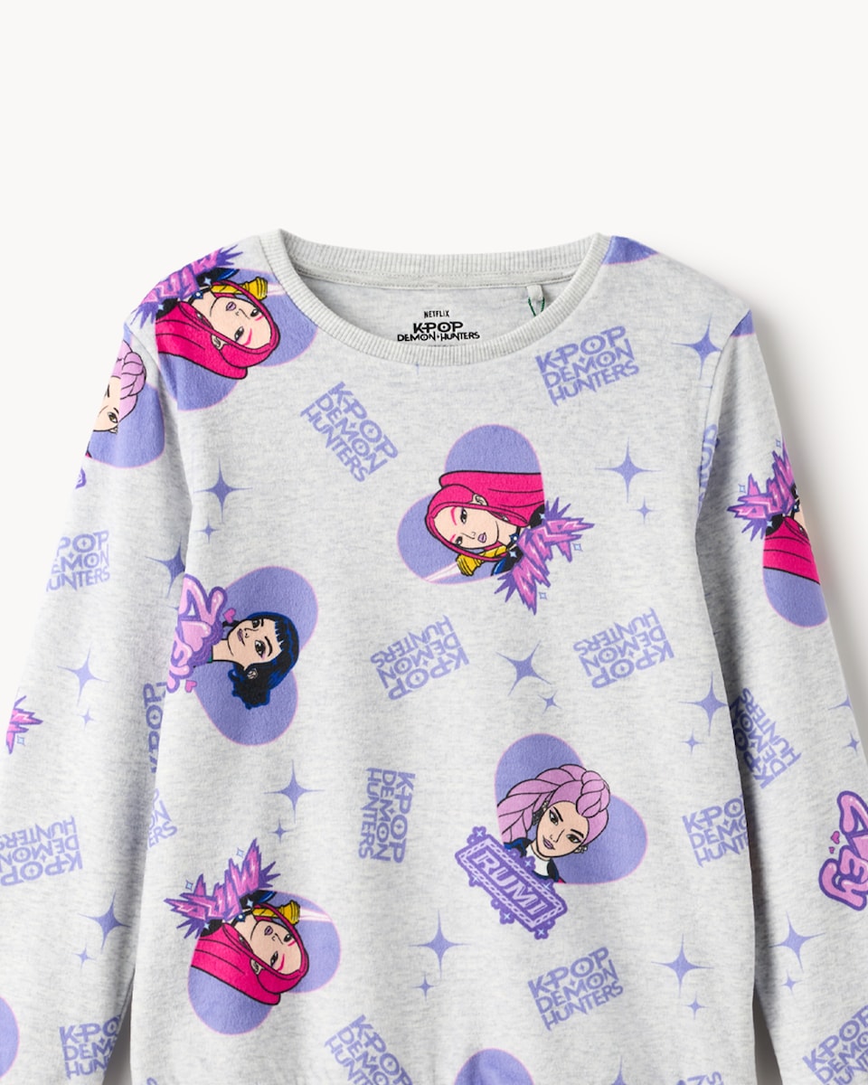 image 1 of K-Pop Demon Hunters Fleece Pyjama Set in Grey