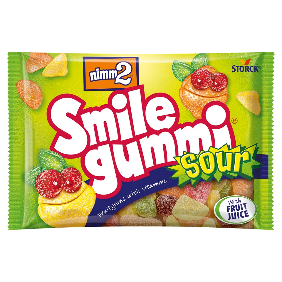 nimm2 Smilegummi Sour Mixed Fruit Flavored Sour Gummy Candy with Vitamins 100 g