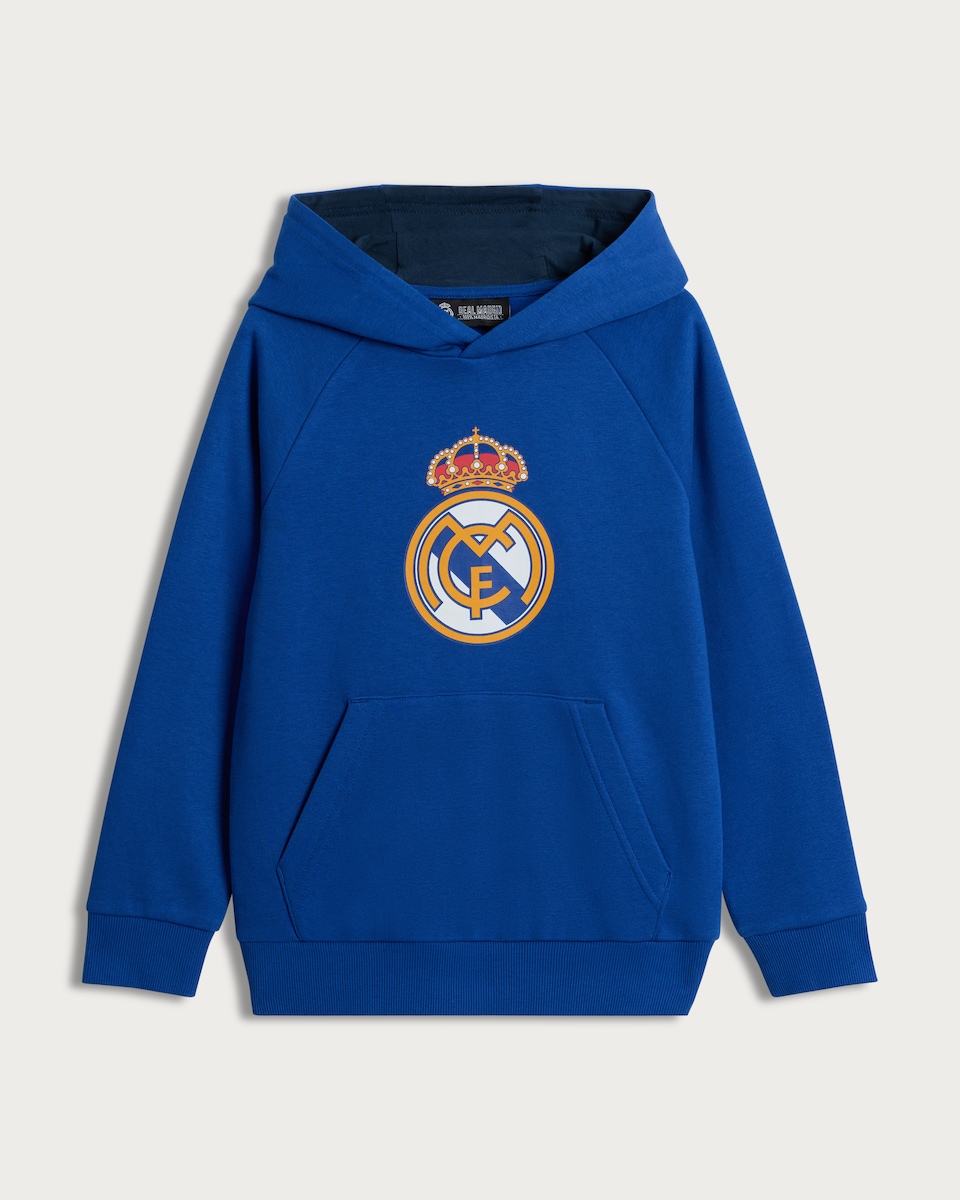 image 1 of Real Madrid Logo Cotton Rich Hoodie in Blue