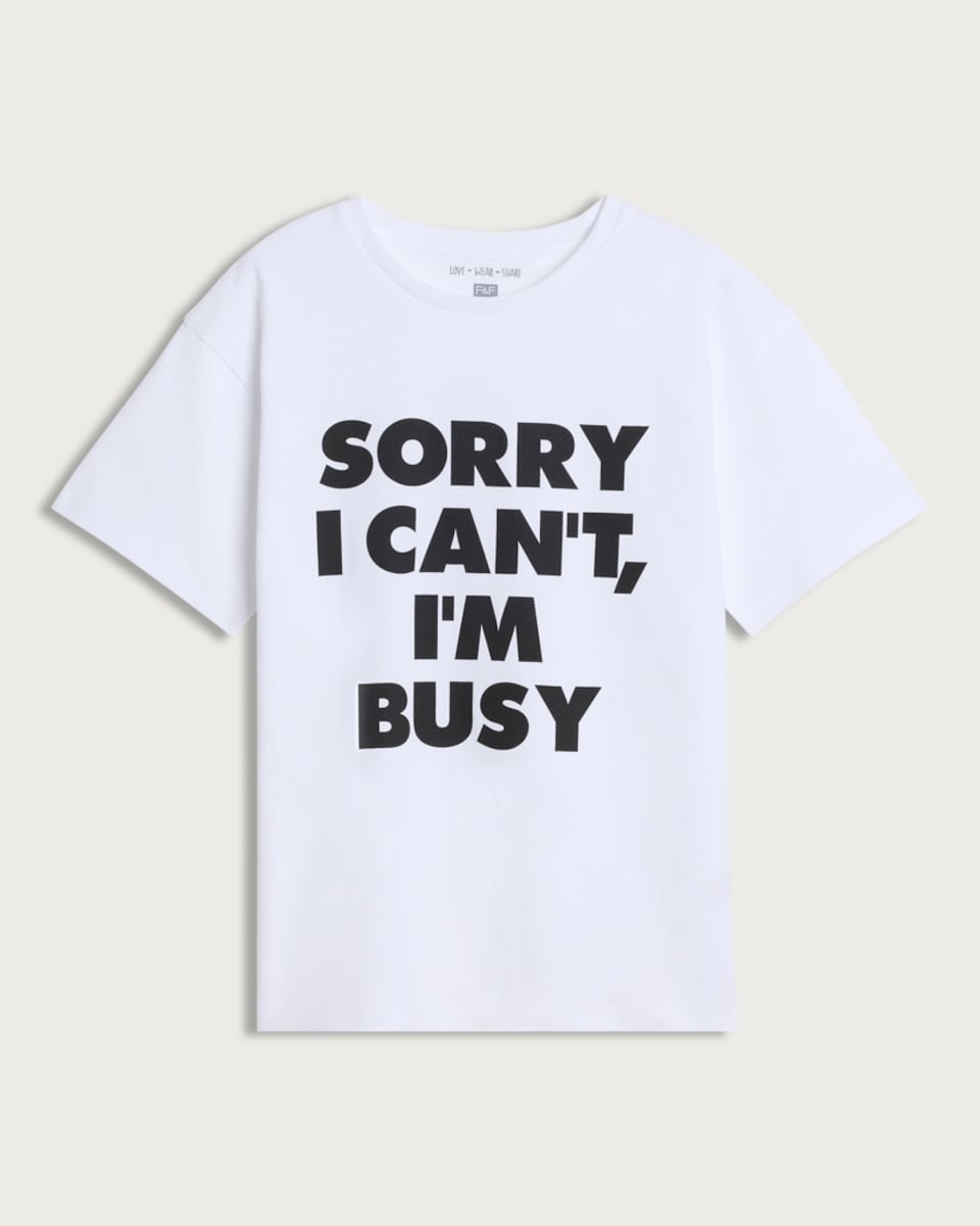 image 1 of F&F Girls Pure Cotton Sorry I Can't T-Shirt in White