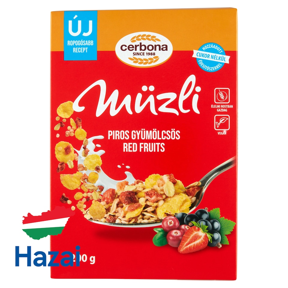 Cerbona piros gyümölcsös müzli cukor hozzáadása nélkül, édesítőszerrel 200 g
