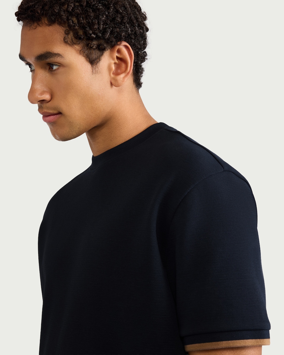 image 1 of F&F Textured Tipped Relaxed Fit T-Shirt in Navy