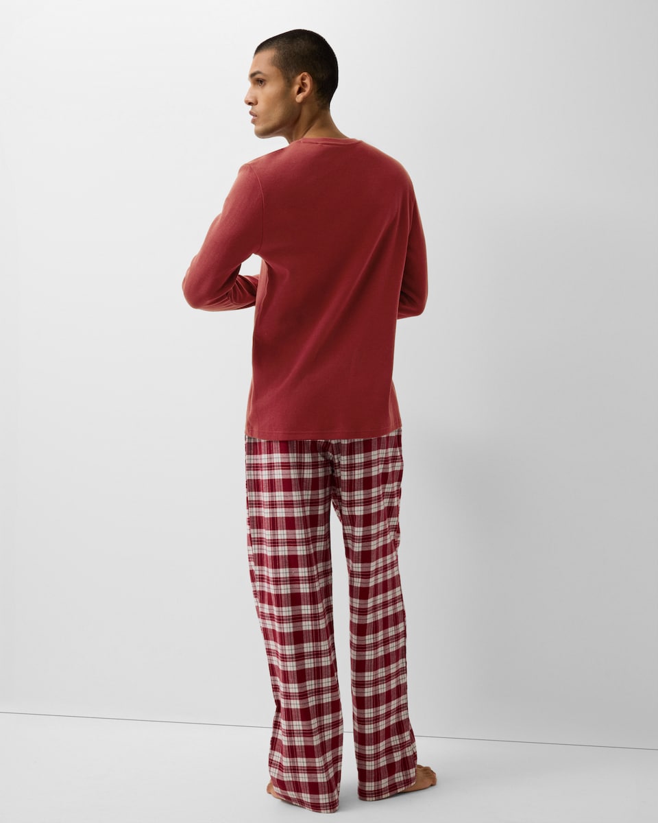 image 1 of Christmas Pure Cotton Waffle Henley Checked Bottoms Pyjama Set in Red
