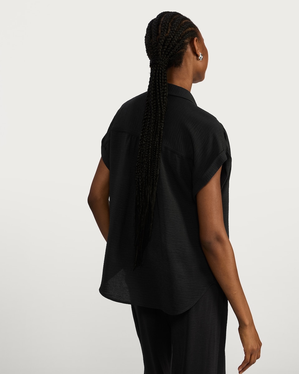 image 1 of F&F Woven Button Front Short Sleeved Blouse in Black
