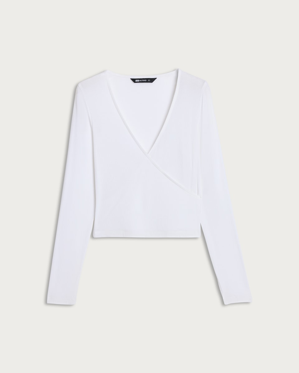 image 1 of F&F Active ULTRASTRETCH Wrap Front Top in Cream