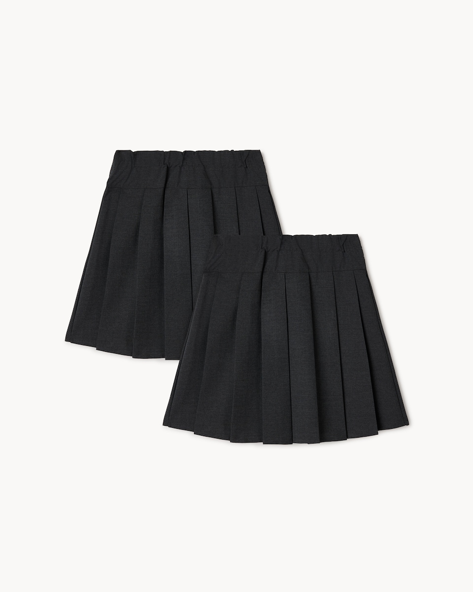 image 1 of F&F School Girls 2-Pack Generous Fit Pleated Skirts in Grey