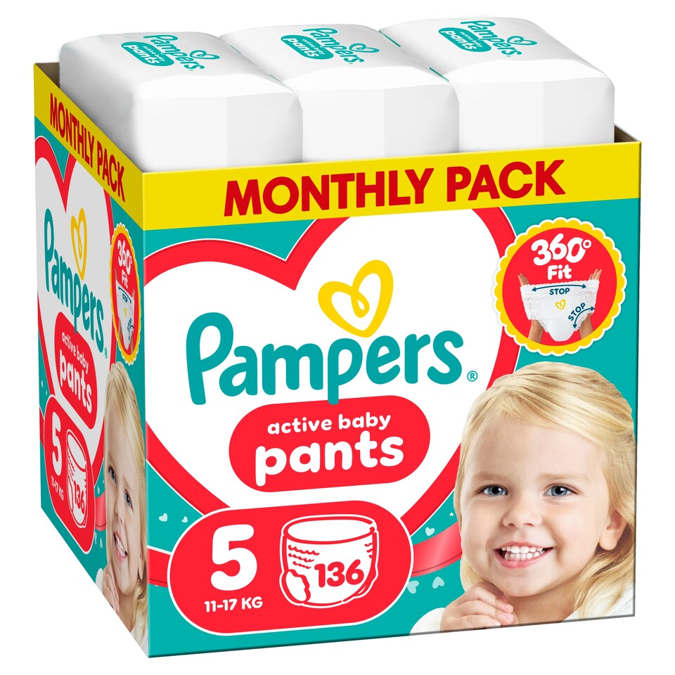 image 1 of Pampers Active Baby Pants Size 5, 136 Nappies, 11kg-17kg
