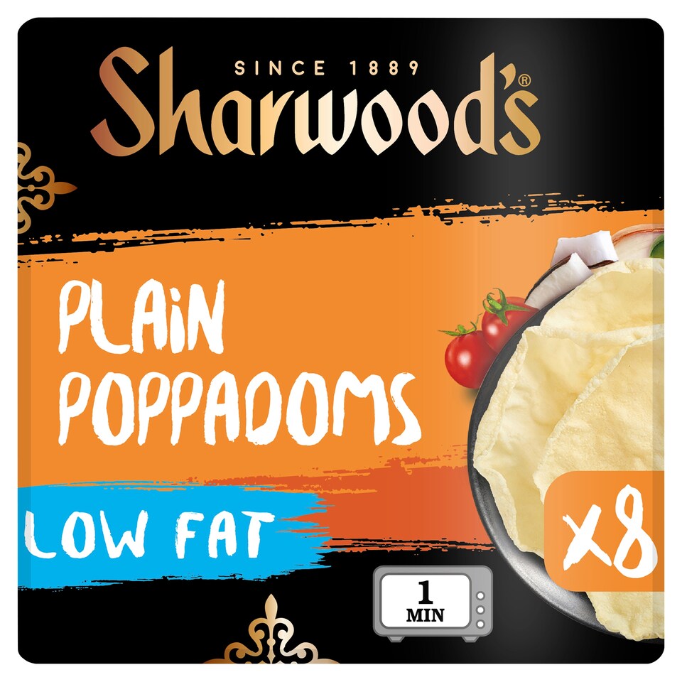 Sharwoods Plain Poppadoms Low Fat 8 Pack 94G
