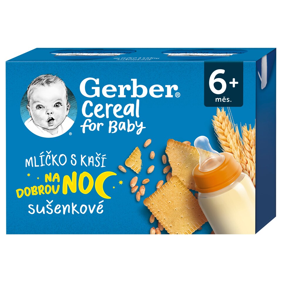 GERBER Cereal mlíčko s kaší sušenkové Na dobrou noc 2 x 200ml