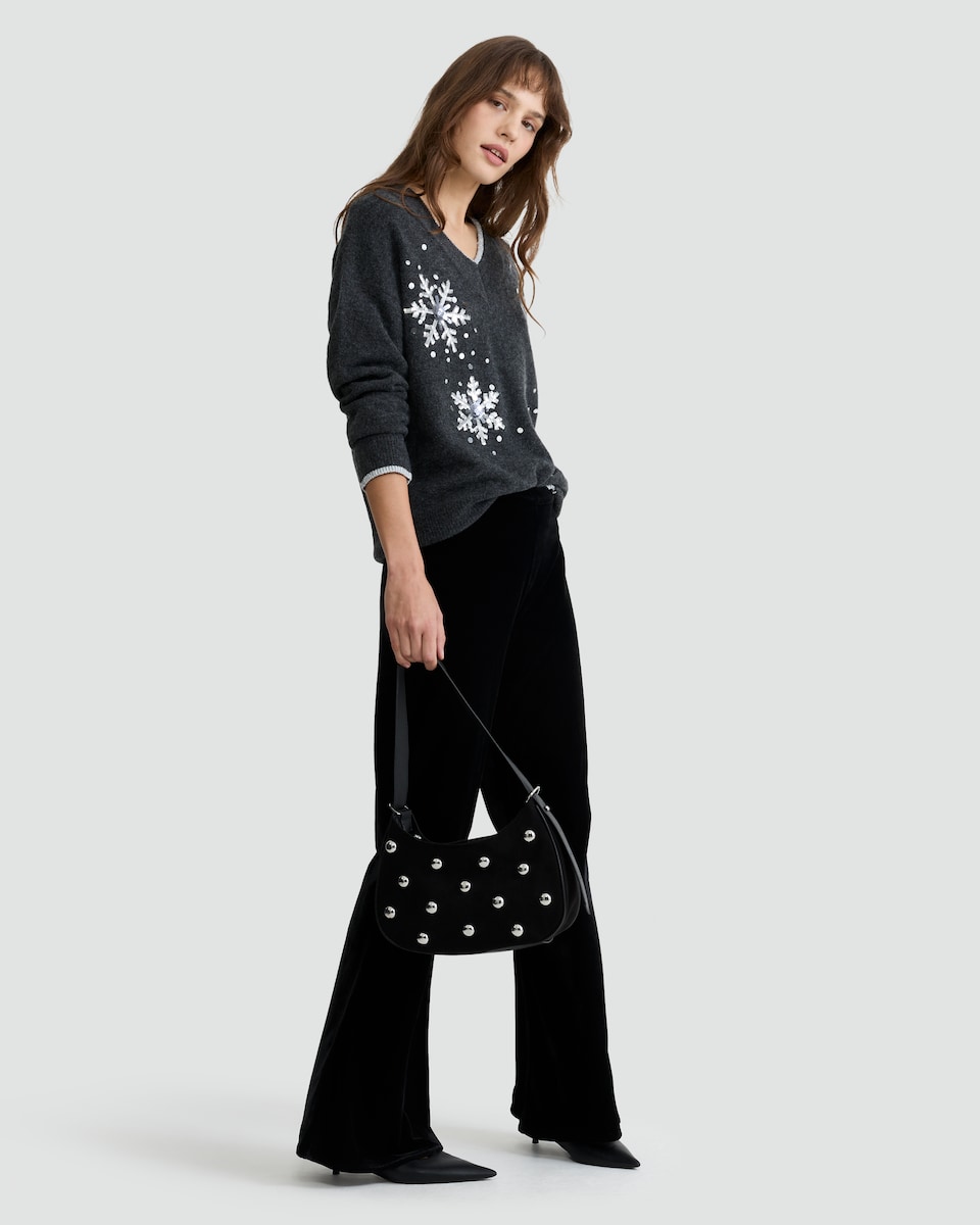 image 1 of F&F Knitted Snowflake Embellished Jumper in Grey