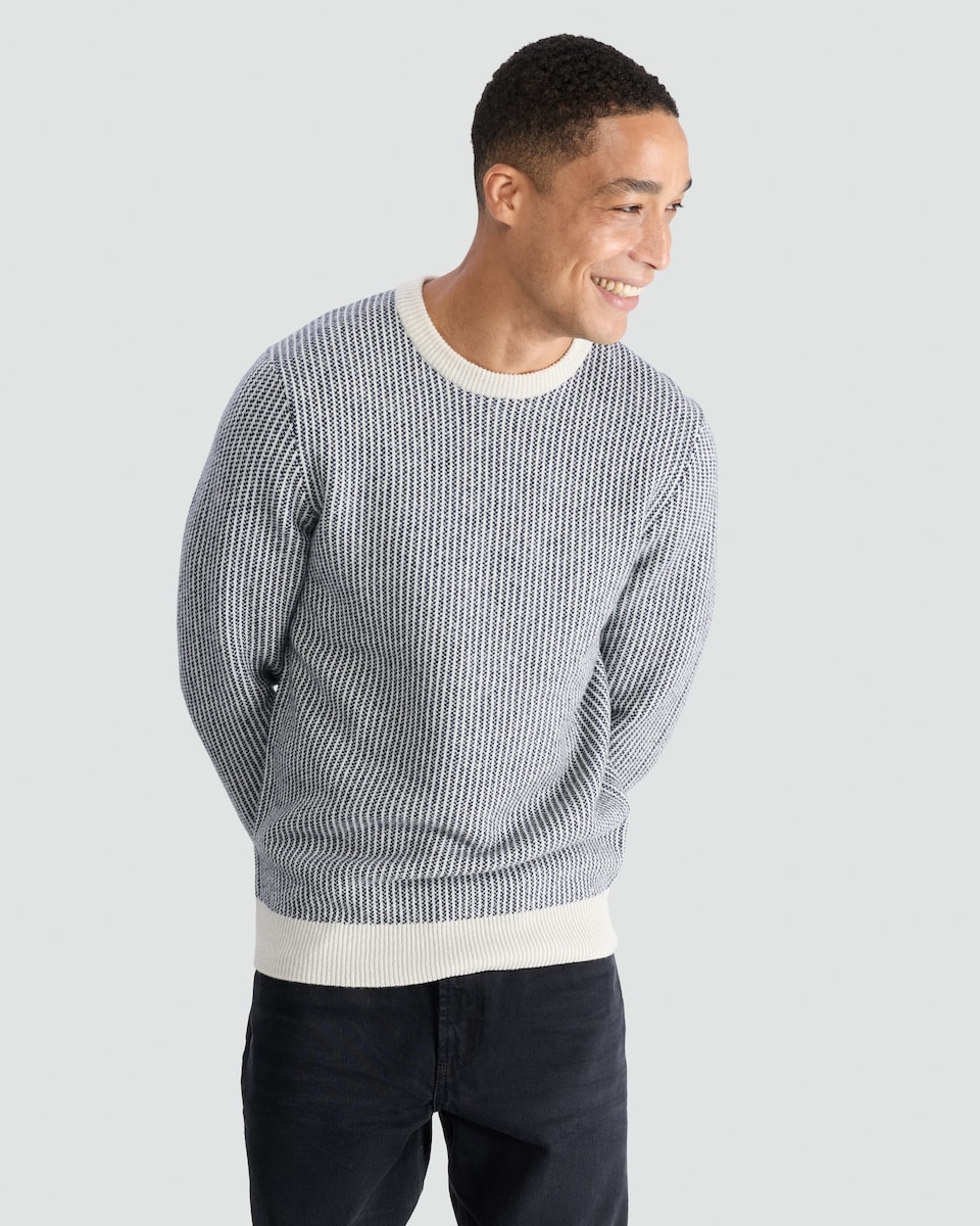image 1 of F&F Lambswool Stripe Print Crew Neck Jumper in Neutral