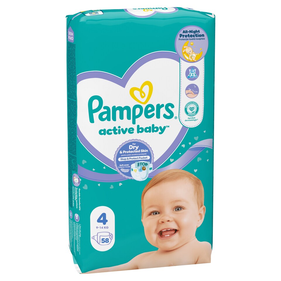 image 1 of Pampers Active Baby Size 4, 58 Nappies, 9kg-14kg