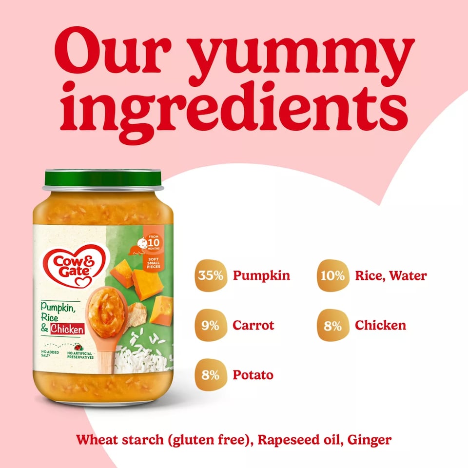 image 1 of Cow & Gate Pumpkin Chicken & Rice Baby Food Meal Jar 10+ Months 200g