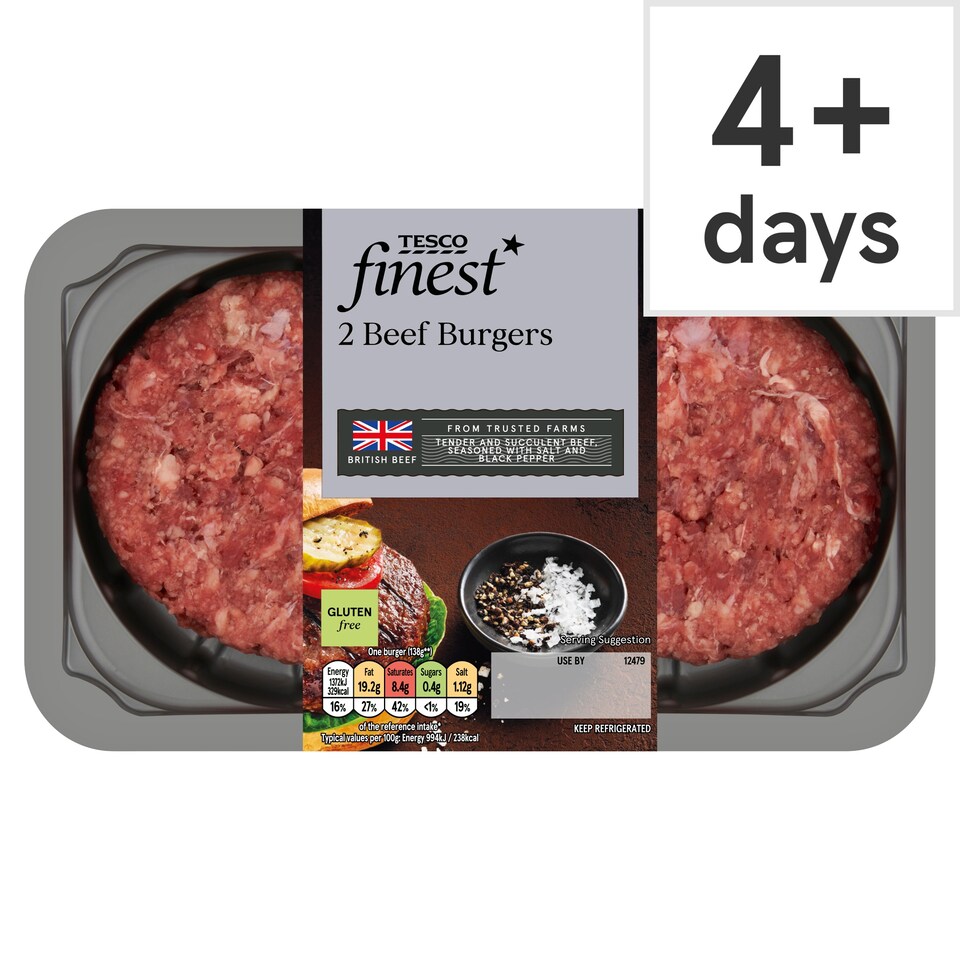 Tesco Finest 2 Beef Burgers 340g (C)