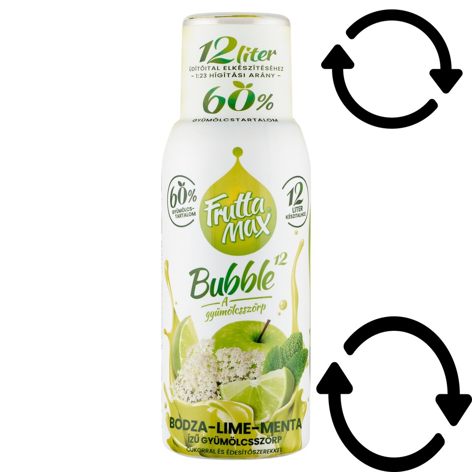 FruttaMax Bubble¹² Elder-Lime-Mint Flavored Fruit Syrup with Sugar and Sweeteners 500 ml