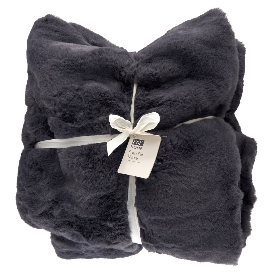 F&F Home Charcoal Blue Faux Fur Throw 130 cm x 180 cm