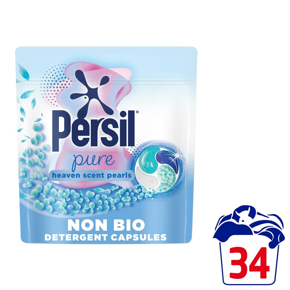 image 1 of Persil Pure Heaven Scent Pearls Non Bio Laundry Washing Detergent Capsules Pods 34 Washes 608g