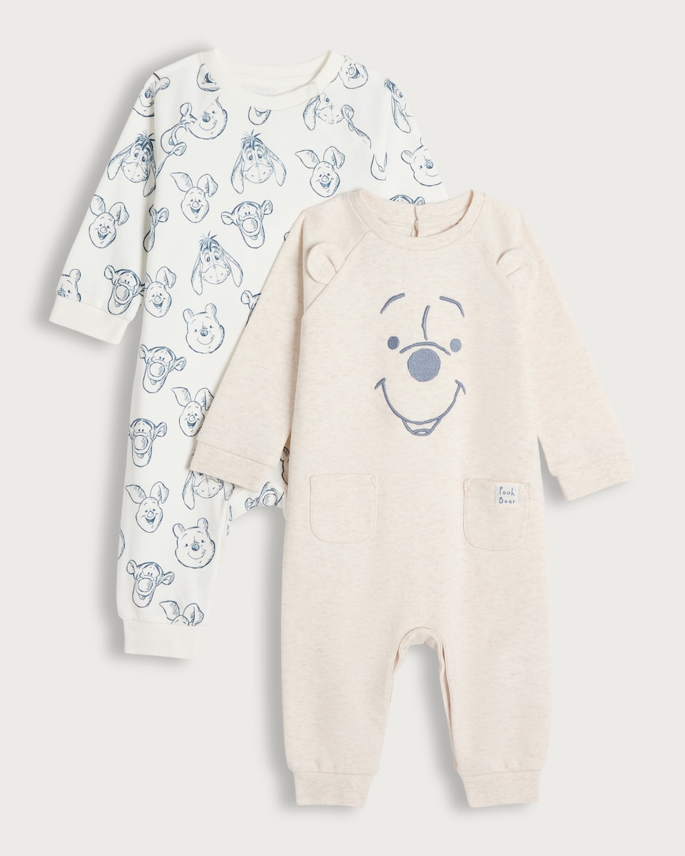 image 1 of Disney Winnie the Pooh 2-Pack Cotton Rich Sleepsuits in Neutral