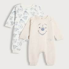 Disney Winnie the Pooh 2-Pack Cotton Rich Sleepsuits in Neutral
