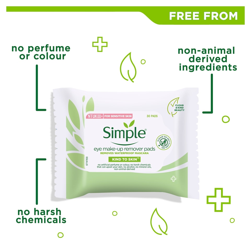 image 1 of Simple Kind To Eyes Eye Make-Up Remover Pads 30S