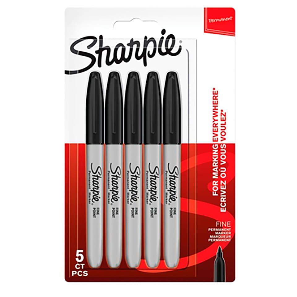 Sharpie Stationery Permanent Markers, Fine Point Pens, Black, 5 Count